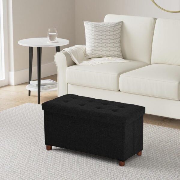 30-Inch Storage Ottoman Bench with Wooden Legs - Image 3